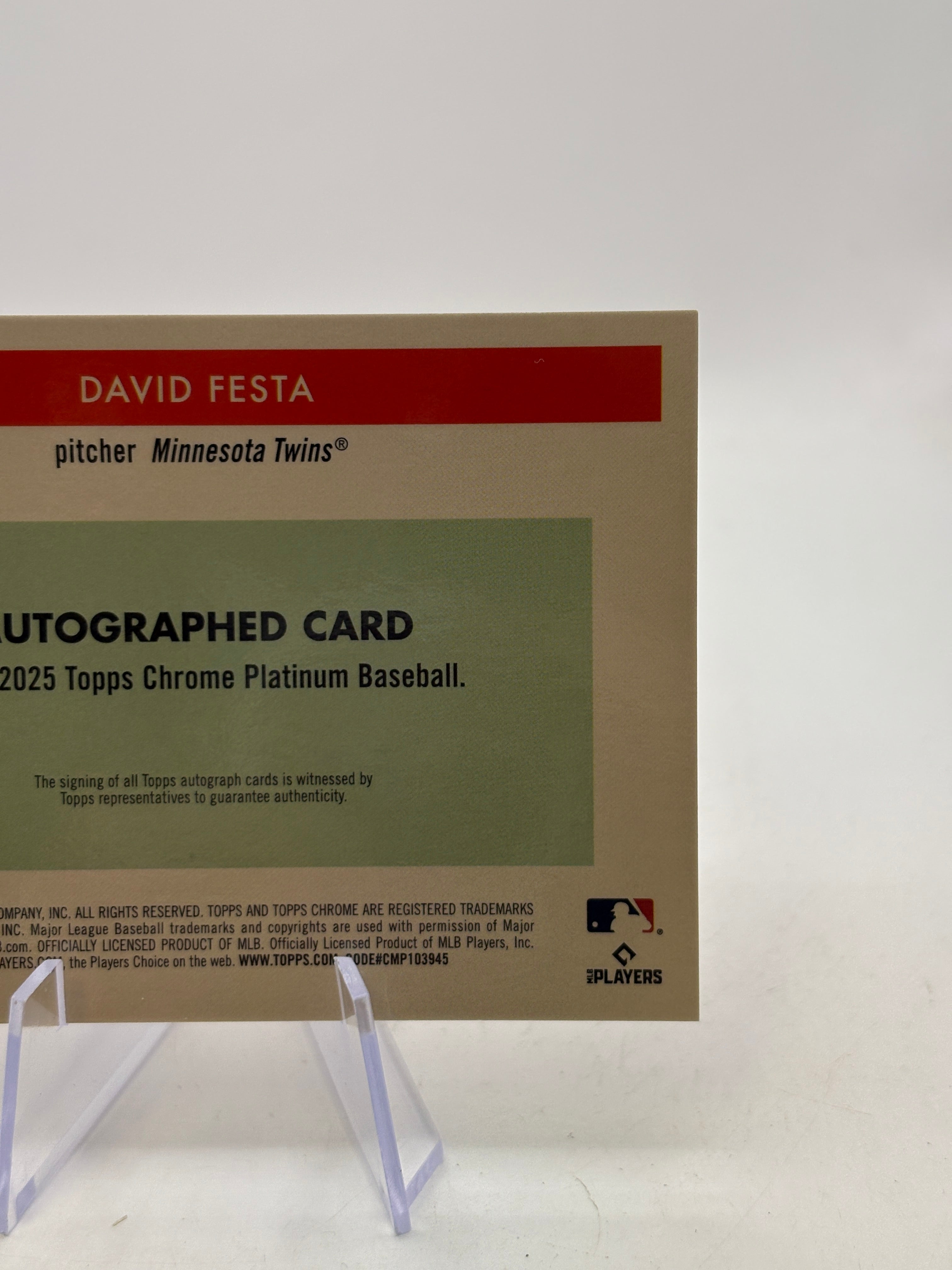 DAVID FESTA 2025 Topps Chrome Platinum Orange Auto /25 RC Twins #CPA-DF